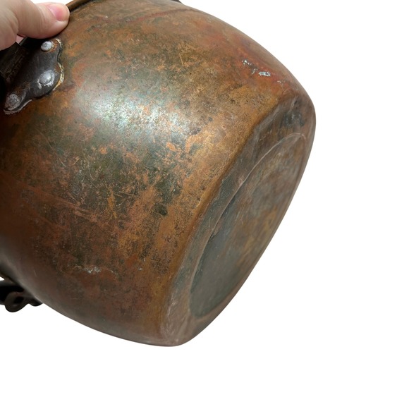 Revere Hammered Copper Apple Butter Kettle Wooden Handle Cauldron Antique - Picture 9 of 12